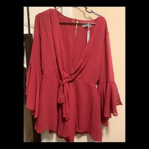Wine Romper with 3/4 bell sleeves